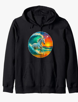 Horse surfing in wave Horse surfing in magical wave with sunset