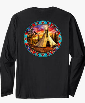 Native American Sunset Teepee long sleeved T-shirt Native American teepee@sunset long sleeved T-shirt