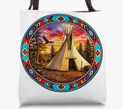 Native American Sunset Teepee long tote bag Native American teepee@sunset tote bag