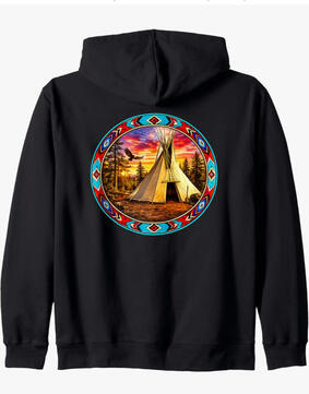 Native American Sunset Teepee long zip hoodie Native American teepee@sunset zip hoodie